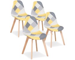 Stoel - Eetkamerstoelen - Eetkamerstoelen Set van 4 - Nordic Middeleeuwse Stijl - Patchwork Frabic - 86*46*47cm - Geel
