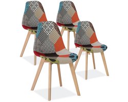 Stoel - Eetkamerstoelen - Eetkamerstoelen Set van 4 - Scandinavische Middeleeuwse Stijl - Patchwork Frabic - 86*46*47cm - Rood