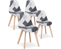 Stoel - Eetkamerstoelen - Eetkamerstoelen Set van 4 - Scandinavische Middeleeuwse Stijl - Patchwork Frabic - 86*46*47cm - Zwart, Wit en Grijs