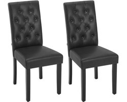 Stoel - Eetkamerstoelen - Set van 2 Kunstleer Eetkamerstoelen - Ergonomisch - Houten Poten – Hoge Rugleuning - Comfortabel Gevoerd – Ergonomisch & Duurzaam – Voor Keuken - Eetkamer - 44x99x59cm - Zwart