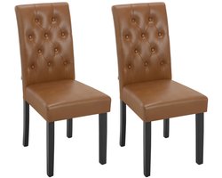Stoel - Eetkamerstoelen - Set van 2 Kunstleer Eetkamerstoelen - Ergonomisch - Massief Houten Poten – Hoge Rugleuning - Comfortabel Gevoerd – Ergonomisch & Duurzaam – Voor Keuken - Eetkamer - 44x99x59cm - Bruin