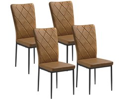 Stoel - Eetkamerstoelen - Set van 4 Leer Eetkamerstoelen - Ergonomisch - Metalen Poten - Hoge Rugleuning - Comfortabel & Stabiel – Voor Keuken - Eetkamer - 42x94.5x 59cm - Bruin Leer