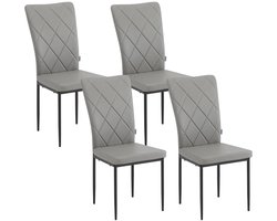 Stoel - Eetkamerstoelen - Set van 4 Leer Eetkamerstoelen - Ergonomisch - Metalen Poten - Hoge Rugleuning - Comfortabel & Stabiel – Voor Keuken - Eetkamer - 42x94.5x 59cm - Grijs Leer