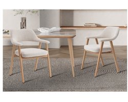 Stoel - Eikenhouten - massief - stoffen bekleding - beige