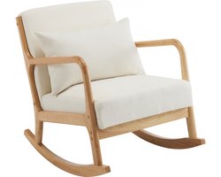 Stoel fauteuil bouclé stof en hout Scandinavisch design schommelstoel " Clinton " - Beige - lichtbruin