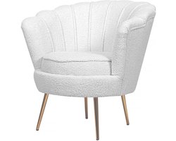 Stoel fauteuil bouclé stof "Floria" - 75 x 68 x 77,5 cm - Wit