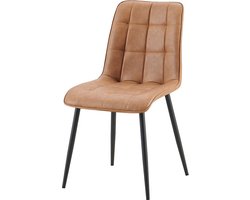 Stoel Fons Cognac - Kunstleer - Metaal - Set van 4 - Zithoogte 48 cm - Zitdiepte 44 cm