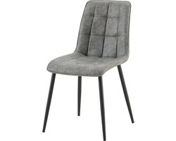 Stoel Fons Grijs - Kunstleer - Metaal - Set van 4 - Zithoogte 48 cm - Zitdiepte 44 cm