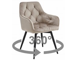 Stoel JORK 360 - Donkerbeige Velvet - Zwarte Metaalpoten - Luxe Eetkamerstoel - Fauteuil - Met Armleuning - 360° Draaibaar - Modern Design - Elegant en Comfortabel voor Woonkamer, Keuken of Eetkamer - Max. 110 kg
