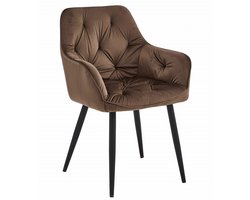 Stoel JORK - Bruin Velvet - Zwarte Metaalpoten - Luxe Eetkamerstoel - Fauteuil - Met Armleuning - Modern Design - Elegant en Comfortabel voor Woonkamer, Keuken of Eetkamer - Max. 110 kg