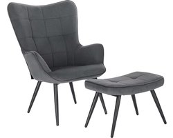 Stoel - leesstoel - Woonkamer stoel - Fauteuil - Stoel met voetenbank - Stoel met hocker - Corduroy - Ribstof - Grijs