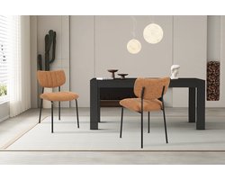 Stoel Lidy Oranje - Metaal - Stof - Set van 2 - Zithoogte 48 cm - Zitdiepte 43 cm