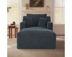 Stoel Longue Sofa, Geribd Fluweel - Comfortabel Relaxmeubel in - 33x33x127 cm, Donkergrijs