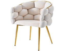 Stoel Luxe Stoel Fauteuil 50 x 47 x 80 Cm Beige Fluweel Verguld Metaal Voor Woonkamer Eetkamer Make Up Hoek Met Bubble Design Moderne Stijl Vervangbare Rugleuning