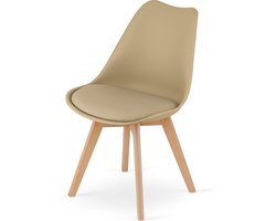 Stoel MARK - Donkerbeige, Beukenhouten Poten, Kunststof Zitting met Kunstlederen Kussen, Strak Design, Ergonomisch, Geschikt voor Keuken, Eetkamer, Kantine en Werkruimte, Max. 120 kg
