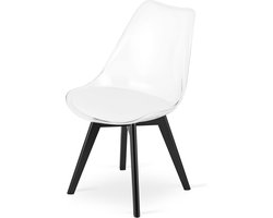 Stoel MARK - Transparant, Zwarte Poten, Kunststof Zitting met Kunstlederen Kussen, Strak Design, Ergonomisch, Geschikt voor Keuken, Eetkamer, Kantine en Werkruimte, Max. 120 kg