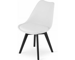 Stoel MARK - Wit, Zwarte Poten, Kunststof Zitting met Kunstlederen Kussen, Strak Design, Ergonomisch, Geschikt voor Keuken, Eetkamer, Kantine en Werkruimte, Max. 120 kg