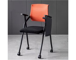 Stoel met Armleuningen - Vergaderstoel Trainingsstoel - Comfortabel Zitten - Stapelbaar Met Wielen - 124x145x214 cm - Zwart Oranje
