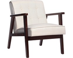 Stoel met massief houten armleuning en voeten, moderne accentbank uit het midden van de eeuw, voor woonkamer slaapkamer studio, beige
