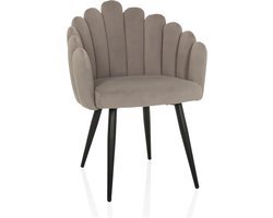 Stoel met schelpvormige rugleuning SCALLORE Fluwelen eetkamerstoel schelpfauteuil gestoffeerd met metalen poten, Grijs