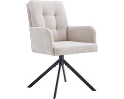 Stoel Mies Beige - Stof - Set van 2 - Zithoogte 49 cm - Zitdiepte 46 cm - Met armleuning