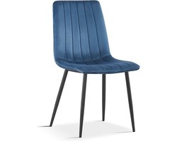 Stoel Nikkie Blauw - Velours - Set van 2 - Zithoogte 45 cm - Zitdiepte 40 cm