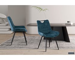 Stoel Nina Fluweel Petrol | Bouclé Bekleding | H84 x B56 x D62,5 cm