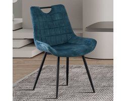 Stoel Nina Fluweel Petrol | Bouclé Bekleding | H84 x B56 x D62,5 cm - Set van 2