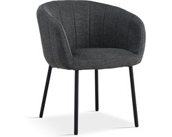 Stoel Pia Donkergrijs - Stof - Set van 2 - Zithoogte 48 cm - Zitdiepte 44 cm - Met armleuning