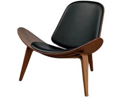 Stoel - relax stoel - lounge stoel - schelp stoel - hout en synthetisch leer - walnoot