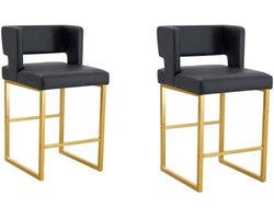 Stoel Set Van 2 48X53,3X91,4 cm Barkruk Zwart Goud Metaal Pu Leer Scandinavisch Modern Vierkant Ontwerp Licht En Comfortabel Verkrijgbaar In Meerdere Kleuren Voor Keuken Bar Of Terras