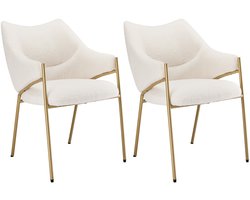 Stoel set van 2 eetkamerstoel make-up stoel loungestoel multifunctionele stoel met armleuningen zachte rugleuning en dik gevoerde zitting 52,5×48×83,7 cm wit