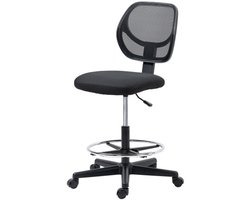Stoel, Staande Kantoorstoel, Studie Stoel, Ergonomisch Ontwerp, Verstelbare Hoogte, Verstelbare Voetsteun, Geschikt voor Kantoor, 59 x 61 x 93-113 cm, Zwart, Metaal