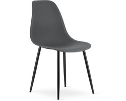 Stoel WAT – Donkergrijs, Zwarte Metalen Poten, Kunststof Zitting – Modern en Ergonomisch – Geschikt voor Eetkamer, Woonkamer, Keuken, Thuiswerkplek, Kantine en Wachtruimte – Eenvoudige Montage