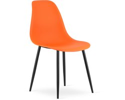 Stoel WAT – Oranje, Zwarte Metalen Poten, Kunststof Zitting – Modern en Ergonomisch – Geschikt voor Eetkamer, Woonkamer, Keuken, Thuiswerkplek, Kantine en Wachtruimte – Eenvoudige Montage