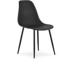 Stoel WAT – Zwart, Zwarte Metalen Poten, Kunststof Zitting – Modern en Ergonomisch – Geschikt voor Eetkamer, Woonkamer, Keuken, Thuiswerkplek, Kantine en Wachtruimte – Eenvoudige Montage
