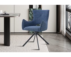 Stoel/Armstoel Billy in stof harper blauw Draaibaar - H 88cm x B 57.5 x D 60 cm - Set van 2