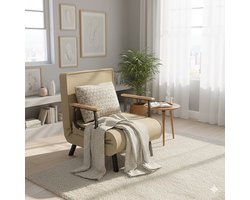 Stoelbed – Slaapstoel – Fauteuil – Ligstoel – Slaapbank – 5 Verstelbare Rugleuning – Houten Armleuningen – Zachte Comfortabele Stof – 65×185 cm