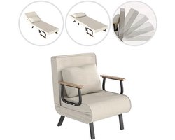 Stoelbed – Slaapstoel – Fauteuil – Ligstoel – Slaapbank – 5 Verstelbare Rugleuning – Houten Armleuningen – Zachte Comfortabele Stof – 65×185 cm