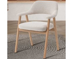 Stoel/Eetkamerstoel Coralie – massief licht eiken – stof Beige – OTE Milan 103 - Prijs is per stuk