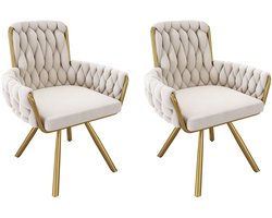 Stoelen 2-delig set Eetkamerstoelen Draaibare stoelen Relaxstoelen Multifunctionele stoelen Met 4 stevige metalen poten Huidvriendelijke zachte stof Geschikt voor eetkamer woonkamer en slaapkamer Beige