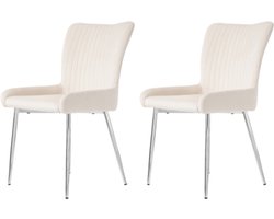 Stoelen 2 Stuks 47x44x85cm Eetkamerstoel Beige Fluweel Met Zilveren Metalen Poten Lendensteun Luxe Ontwerp Geschikt Voor Woonkamer Eetkamer En Kantoor