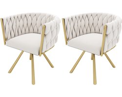 Stoelen 2 Stuks 51x44x72cm Eetkamerstoelen Beige Fluweel Luxe Draaistoel Met Metalen Poten Comfortabele Loungestoel Geschikt Voor Woonkamer Slaapkamer