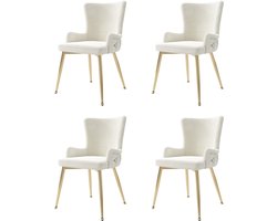 Stoelen 4-delig Set Eetkamerstoelen Lounge Stoelen Fauteuils Multifunctionele Stoelen Met armleuningen en hoge rugleuning Rugleuning met knoopdecoratie en diamantpatroon Huidvriendelijke zachte stof Stevig metalen frame Beige + goud