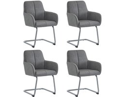 Stoelen 4-delig Set Eetkamerstoelen Lounge Stoelen Multifunctionele Stoelen Met armleuningen en gebogen stalen poten Stevig metalen frame Dikke vulling voor hoog comfort Geschikt voor eetkamer, slaapkamer en woonkamer Grijs