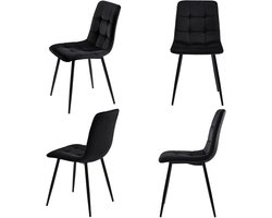 Stoelen 4-delige set eetkamerstoelen lounge stoelen multifunctionele stoelen Huidvriendelijk zacht stof gecombineerd met een stevig metaalframe 44x46x86cm Zwart
