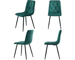 Stoelen 4-delige set eetkamerstoelen lounge stoelen multifunctionele stoelen Rugleuning met knoopdecoratie en ruitvormig patroon huidvriendelijk zacht stof gecombineerd met een stevig metaalframe 45x46x86cm groen