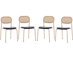 Stoelen 4 Stuks 46x40x80cm Eetkamerstoel Zwart Bruin PU Rattan Rugleuning Metalen Poten Modern Eenvoudig Voor Woonkamer Slaapkamer Eetkamer