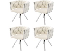Stoelen 4 Stuks 51x44x72cm Eetkamerstoelen Beige Fluweel Luxe Draaistoel Met Metalen Poten Comfortabele Loungestoel Geschikt Voor Woonkamer Slaapkamer