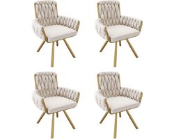 Stoelen 4 Stuks 55x46x87cm Eetkamerstoel Draaistoel Beige Fluweel Met Metalen Poten Voor Woonkamer Slaapkamer En Vrijetijdszones